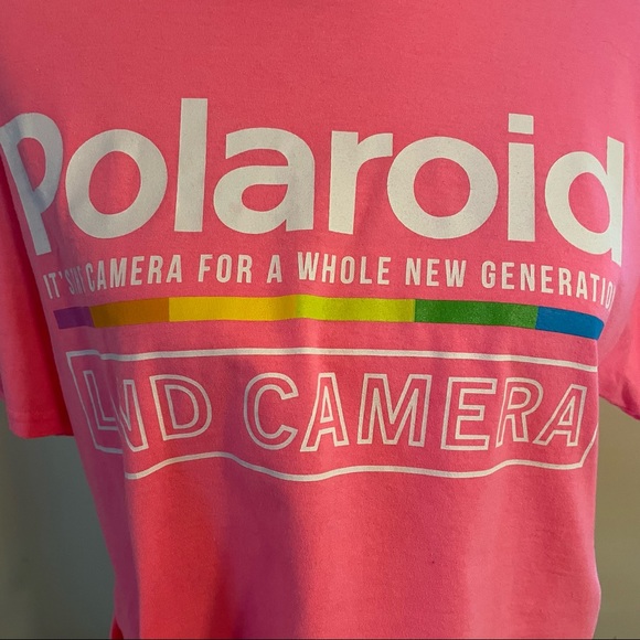 POLAROID Neon Pink Land Camera Cropped Short Sleeve Shirt Size Medium - Picture 5 of 5